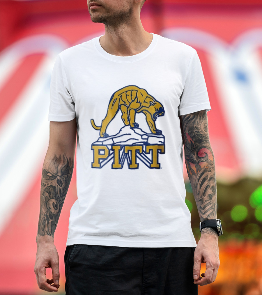 Pittsburgh Panthers Pitt Gold Panther Standing On Rock T-Shirt