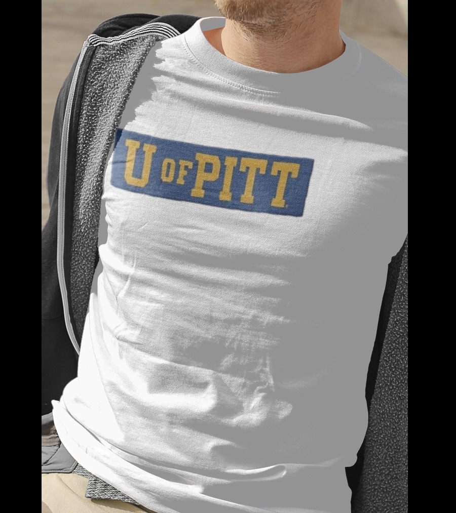 U Of Pitt Blue Wooden Board Yellow Lettering T-Shirt