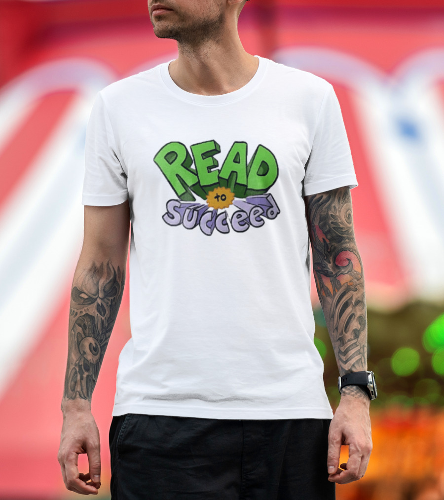 Read To Succeed Green Purple 3D Block Orange Burst Cartoon T-Shirt