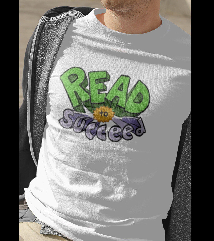Read To Succeed Green Purple 3D Block Orange Burst Cartoon T-Shirt