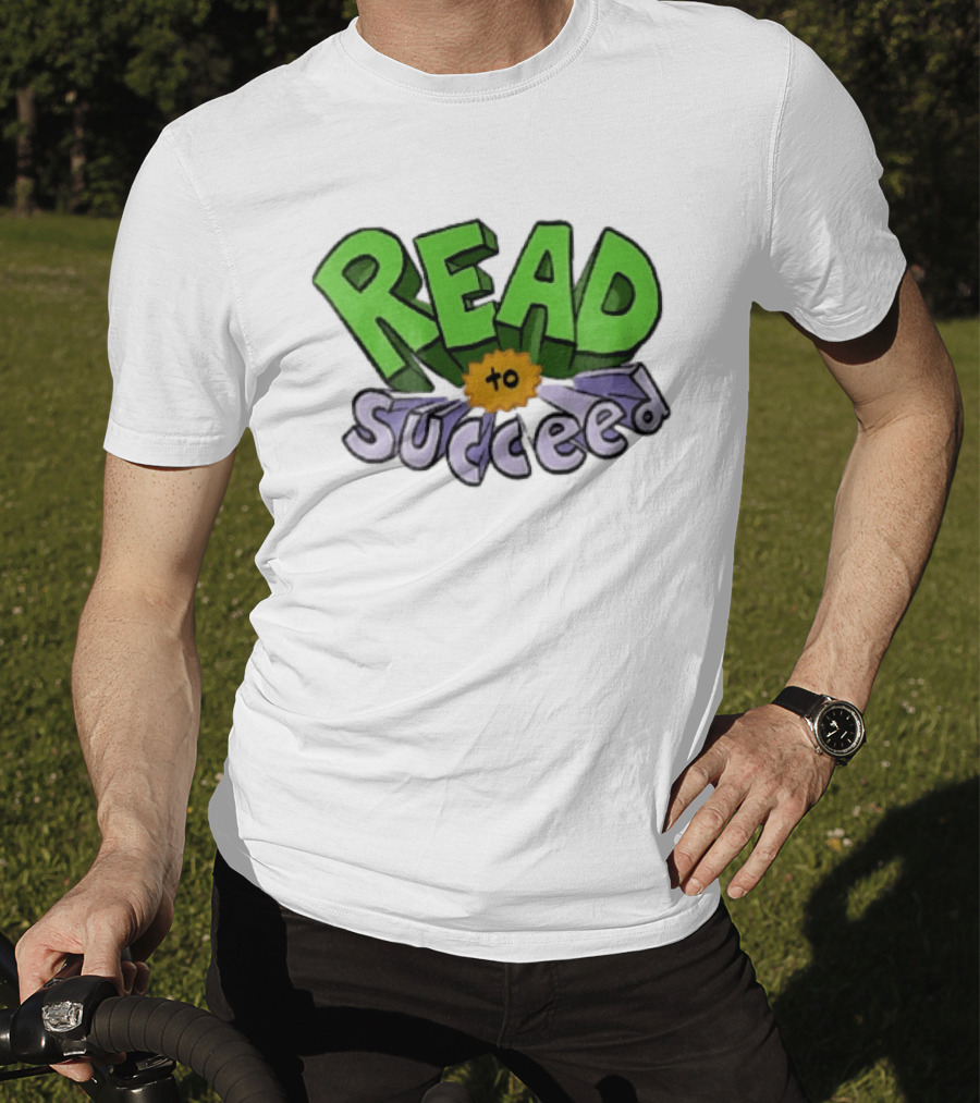 Read To Succeed Green Purple 3D Block Orange Burst Cartoon T-Shirt