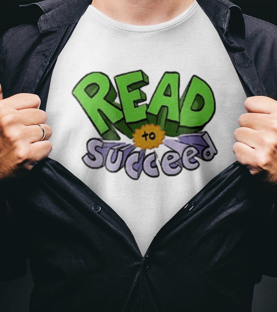Read To Succeed Green Purple 3D Block Orange Burst Cartoon T-Shirt