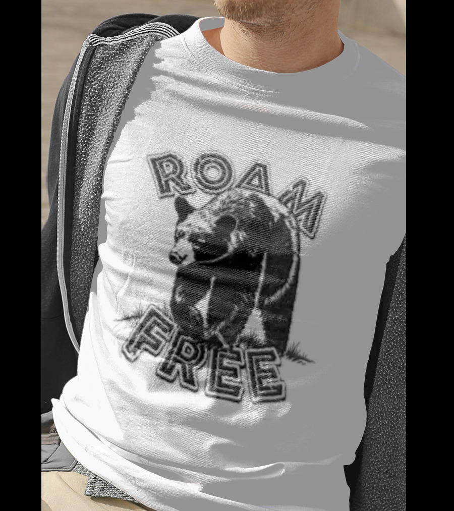 Roam Free Black Bear Distressed Walking Grass T-Shirt