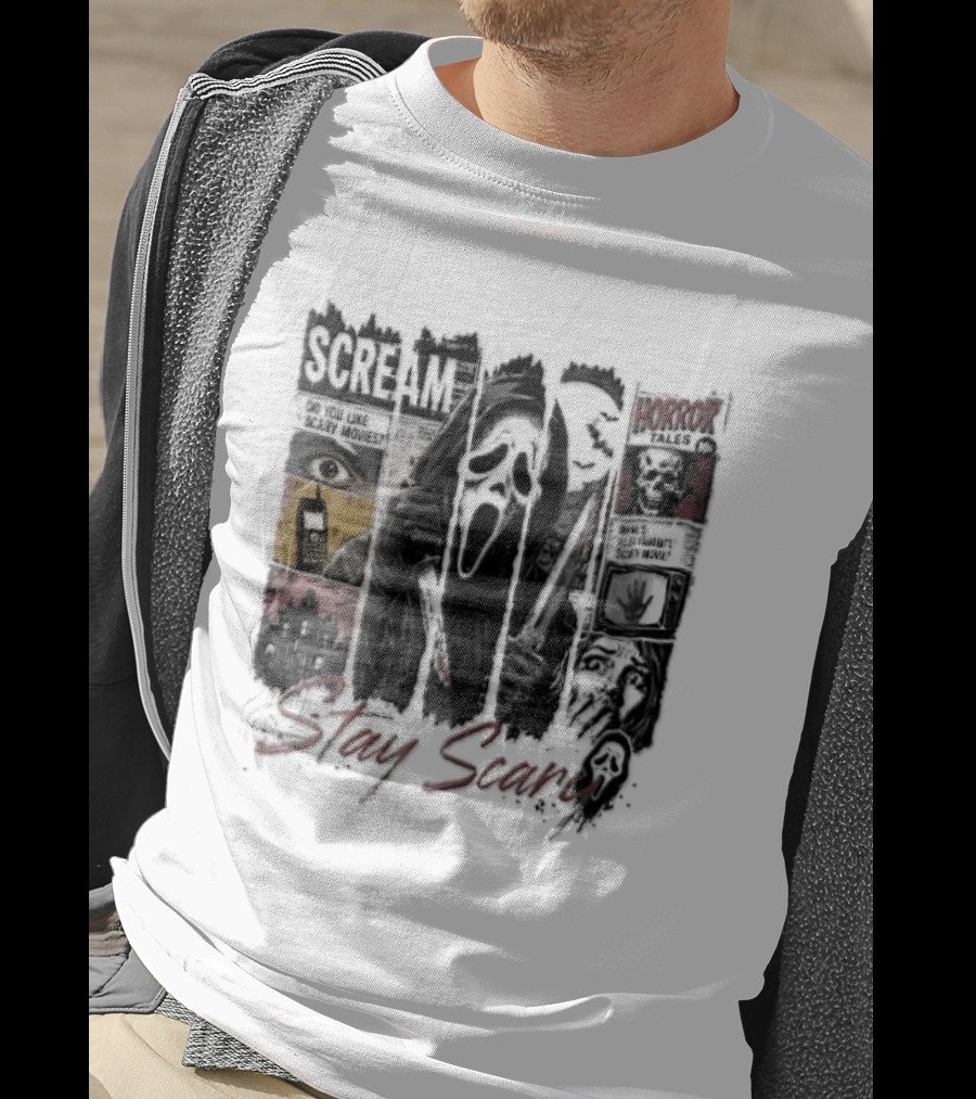 Scream Stay Scary Ghostface Comic Bloody Dagger Do You Like Scary Movies T-Shirt