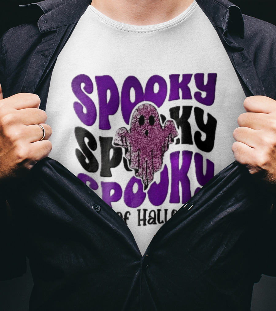 Spooky City Of Halloween Pink Glitter Ghost Retro Groovy T-Shirt