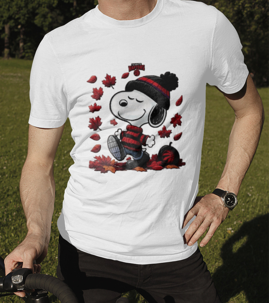 Toronto Raptors Snoopy Autumn Maple Leaves Pumpkin Walking T-Shirt