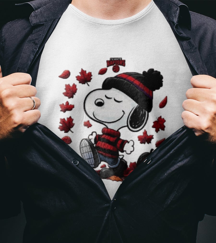 Toronto Raptors Snoopy Autumn Maple Leaves Pumpkin Walking T-Shirt