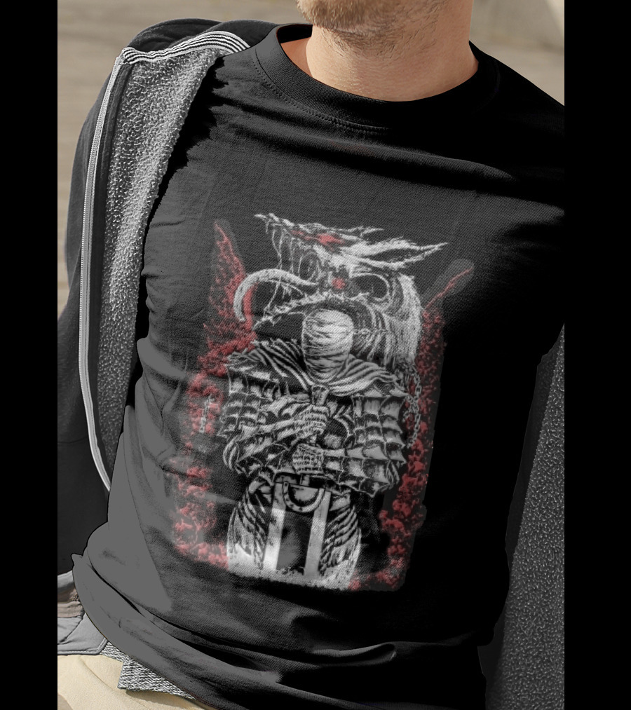 Bandaged Knight Sword Dragon Red Grunge T-Shirt