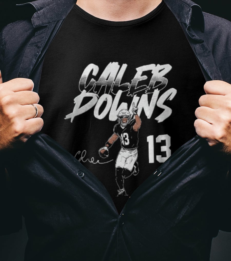 Caleb Downs 13 NCAA Football Player Signature Pointing Finger Vector T-Shirt