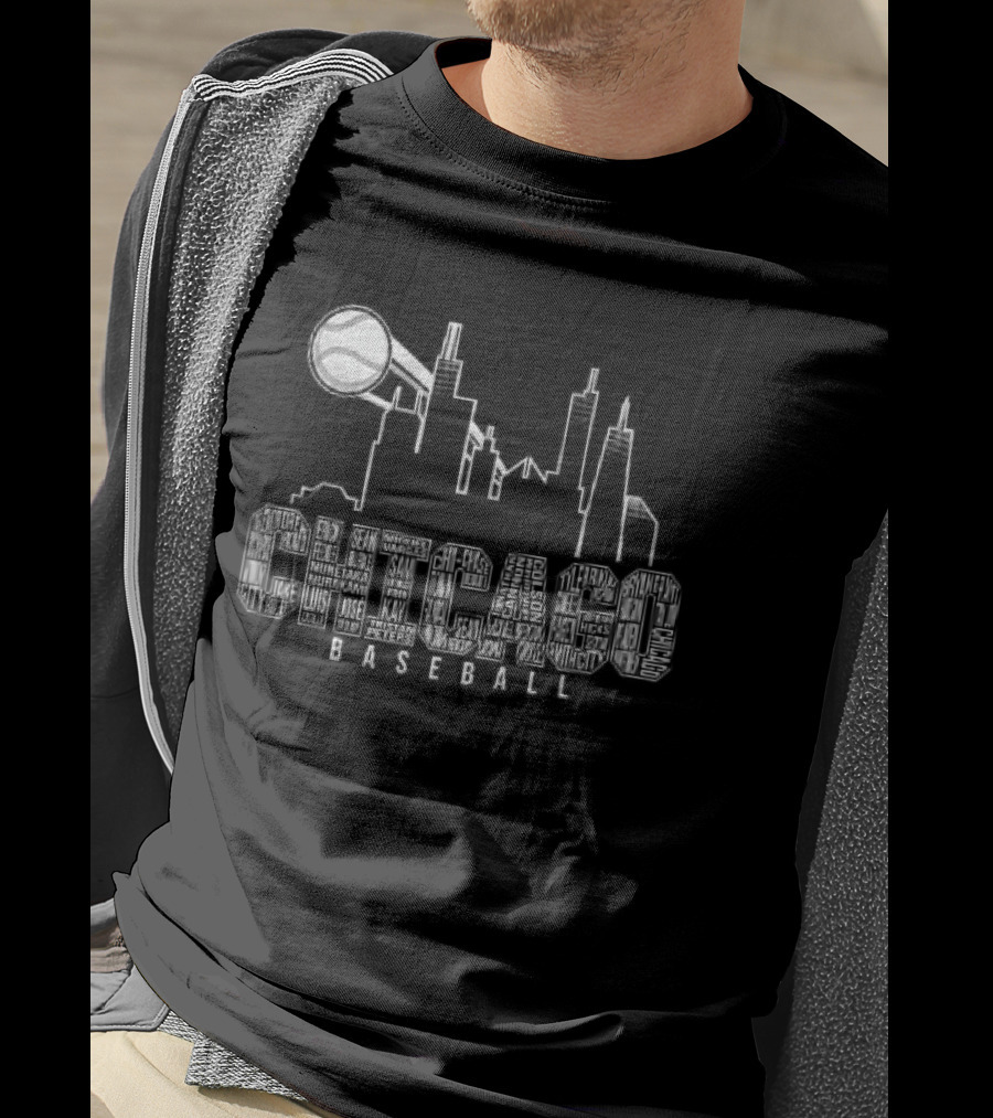 Chicago Skyline Baseball Windy City Searchlight T-Shirt