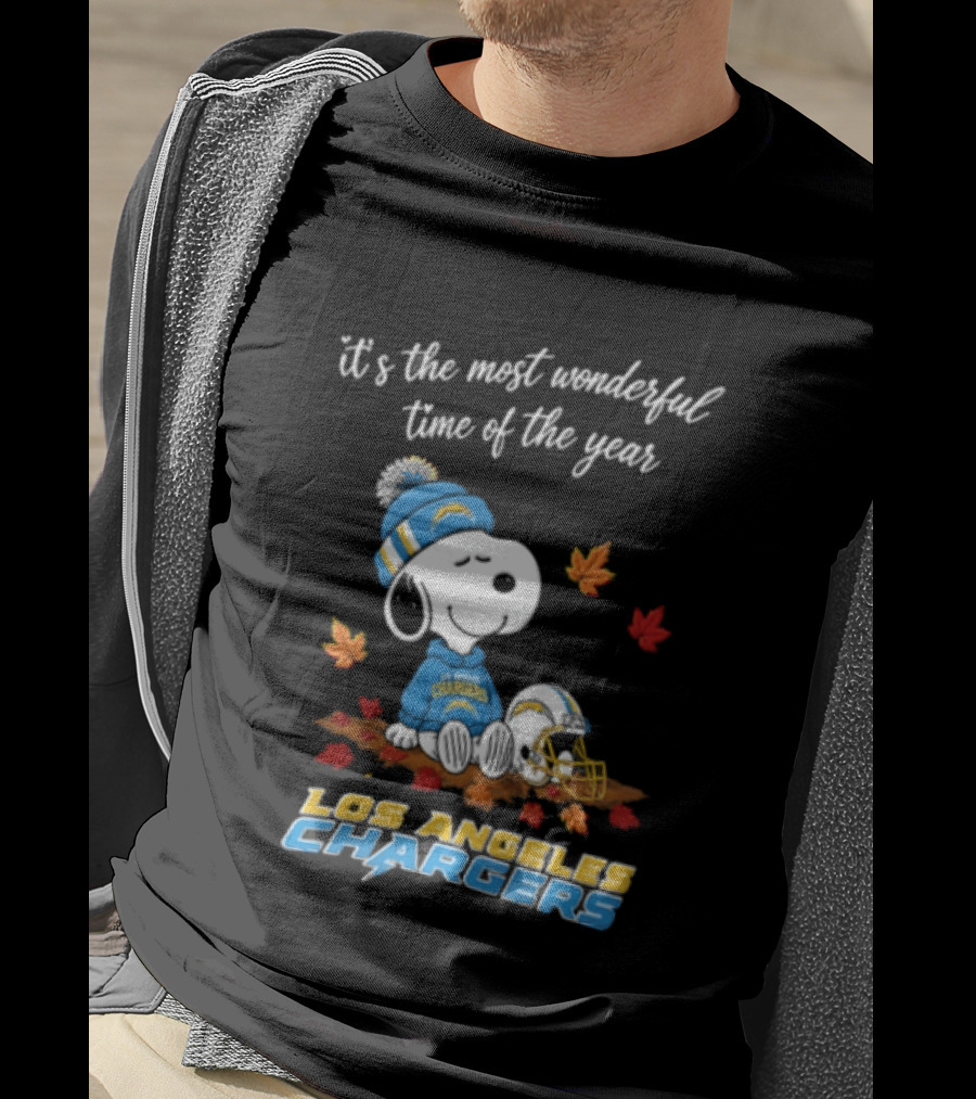 It's The Most Wonderful Time Of The Year Snoopy Los Angeles Chargers Beanie Autumn Leaves Football Helmet T-Shirt