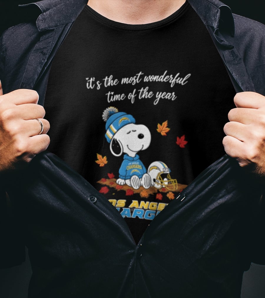 It's The Most Wonderful Time Of The Year Snoopy Los Angeles Chargers Beanie Autumn Leaves Football Helmet T-Shirt
