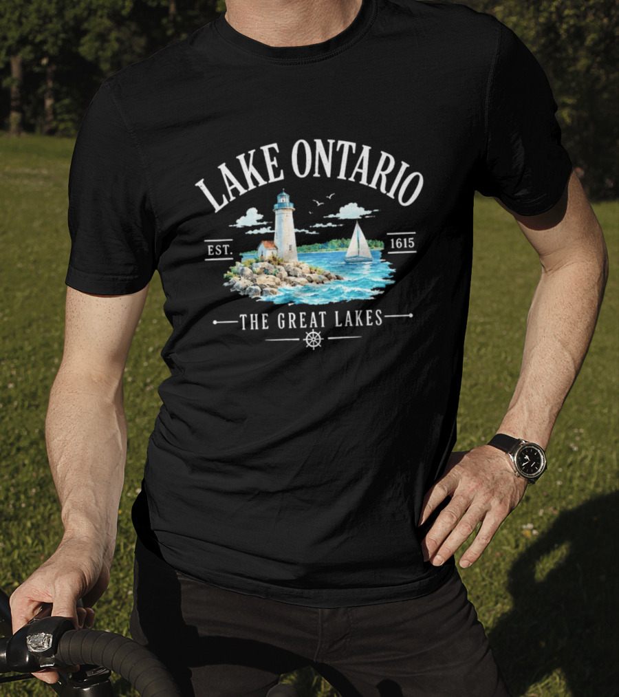 Lake Ontario Est 1615 Lighthouse Great Lakes Sailboat Scene T-Shirt