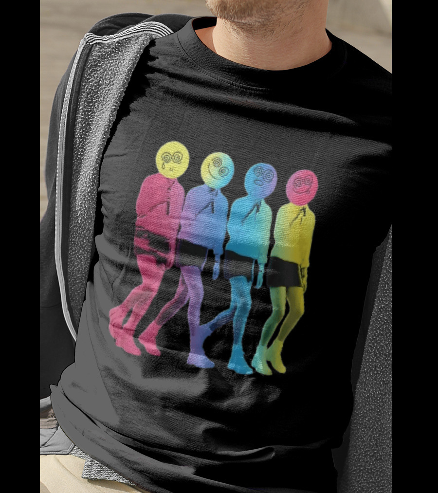 Four Neon Spiral Smileys Singing Colorful Figures T-Shirt
