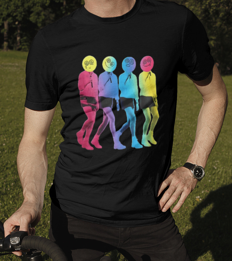 Four Neon Spiral Smileys Singing Colorful Figures T-Shirt