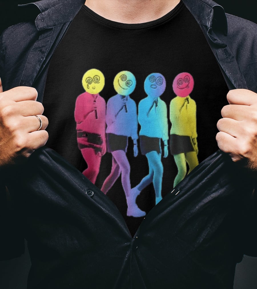 Four Neon Spiral Smileys Singing Colorful Figures T-Shirt