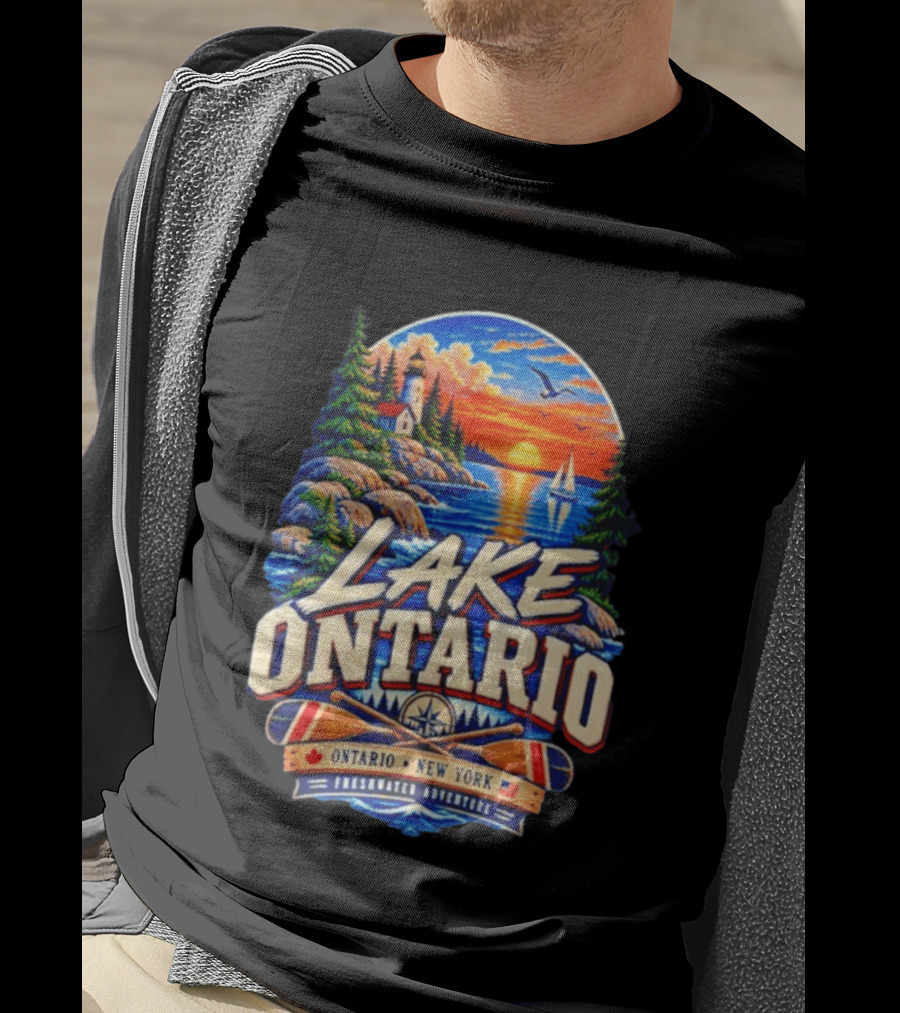 Lake Ontario New York Freshwater Adventure Sunset Sailboat Scene T-Shirt