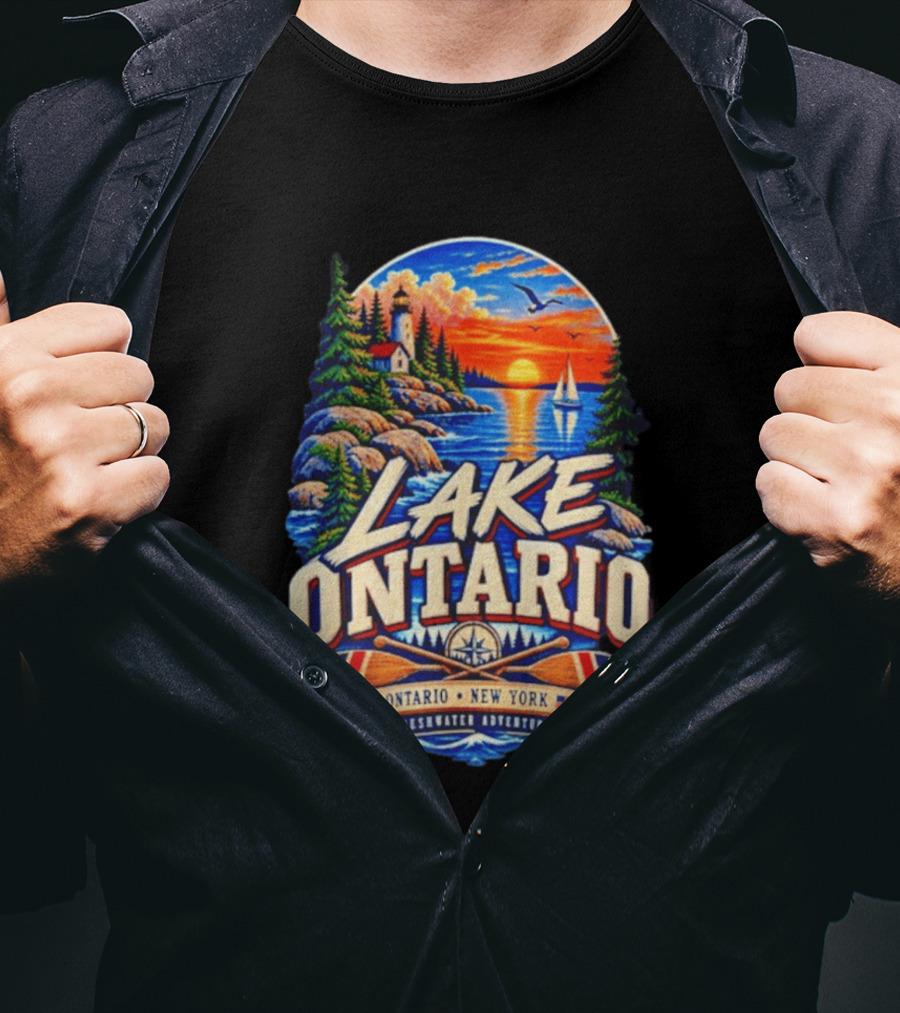 Lake Ontario New York Freshwater Adventure Sunset Sailboat Scene T-Shirt