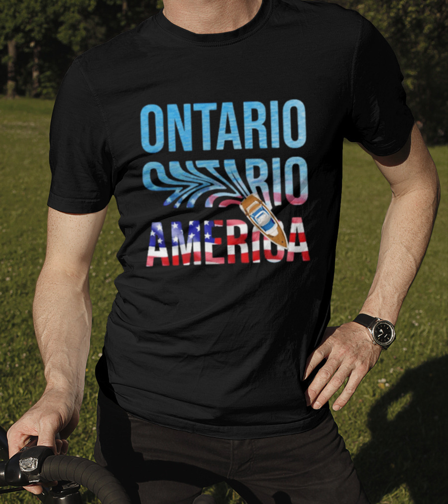 Lake Ontario To America Boat Journey With American Flag T-Shirt