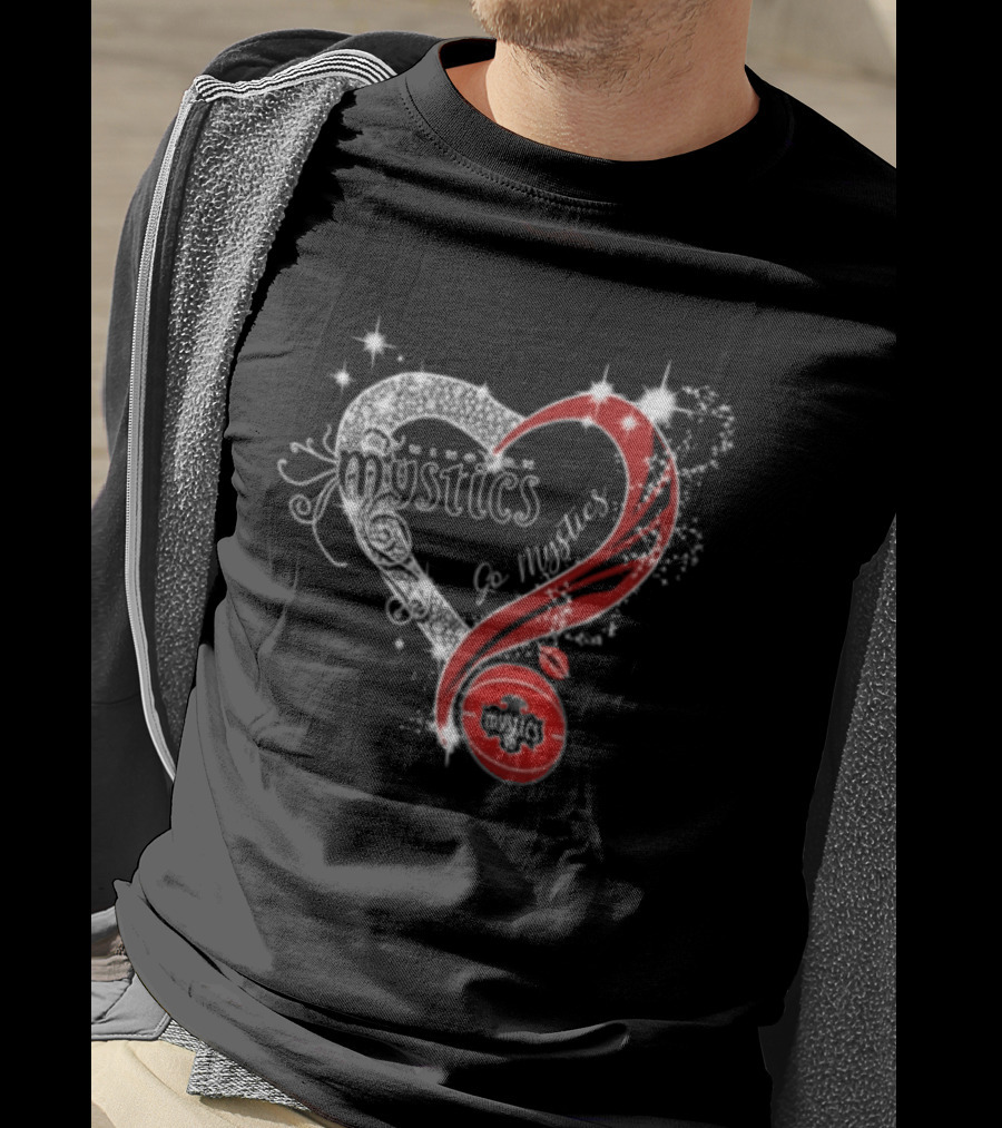 Mystics Heart Red Glitter Diamond Washington Basketball WNBA T-Shirt