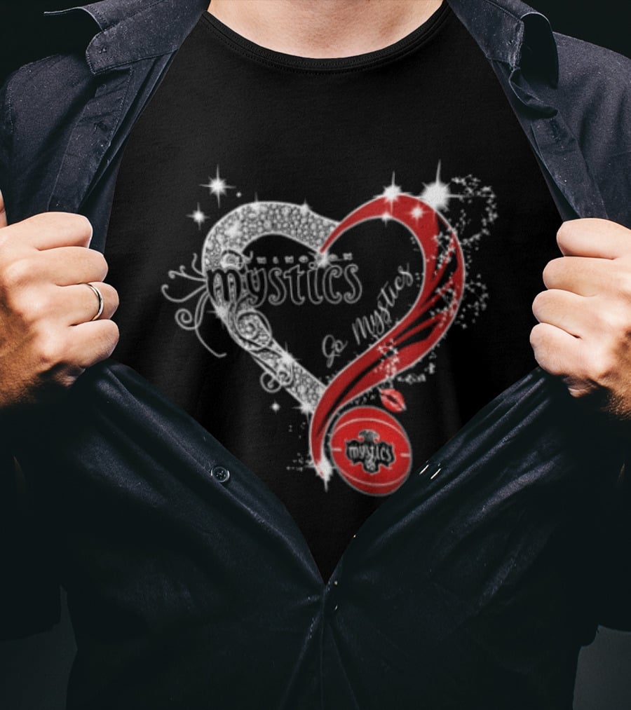 Mystics Heart Red Glitter Diamond Washington Basketball WNBA T-Shirt