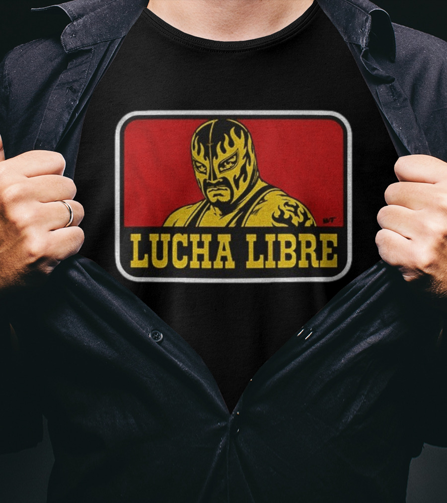 Lucha Libre Masked Wrestler Flames Tattoo Art Mexican Culture T-Shirt