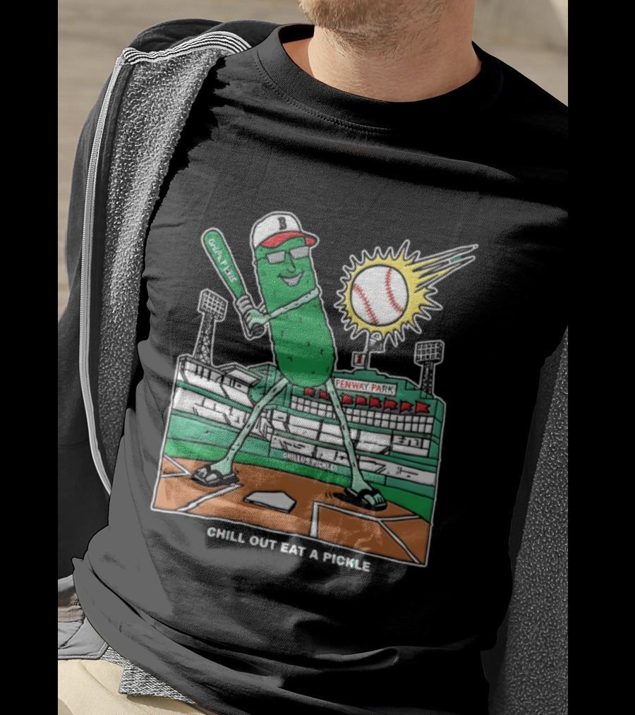 Grillo's Pickles Fenway Park Baseball Chill Out Eat A Pickle T-Shirt