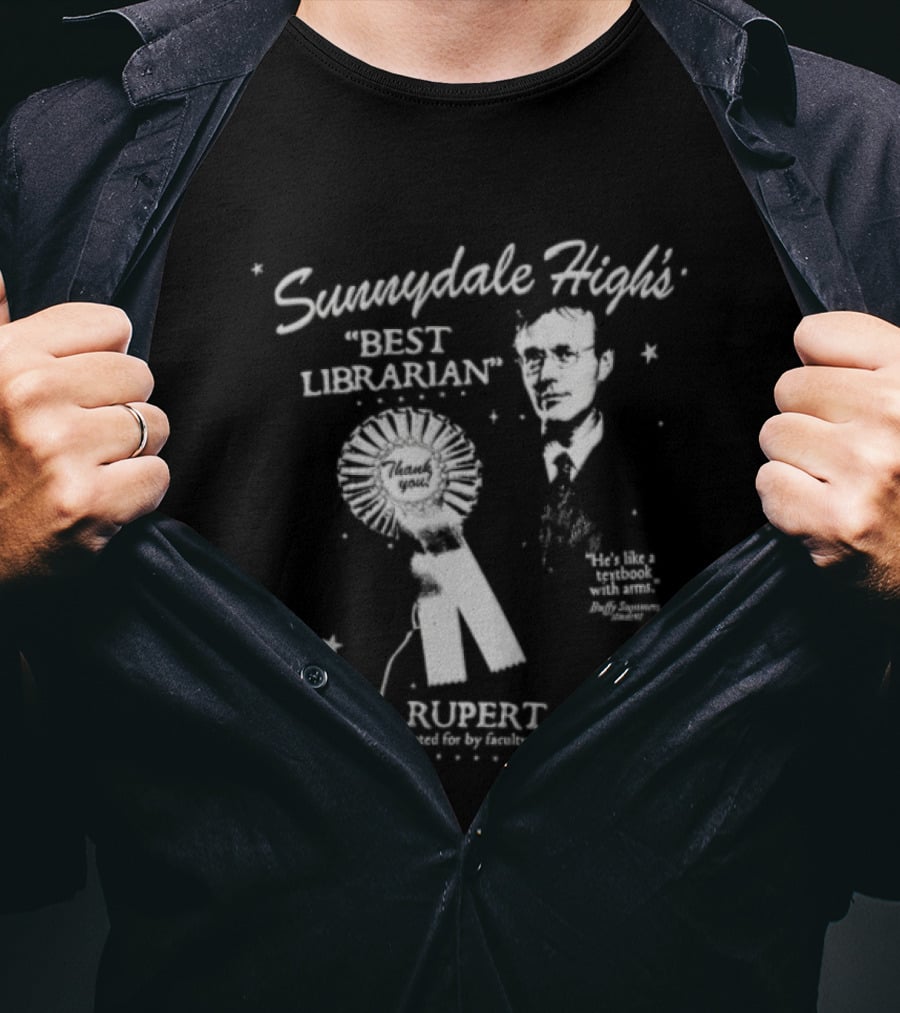 Sunnydale Highs Best Librarian Mr Rupert Giles Anthony Head Ribbon Award Stars Halftone T-Shirt