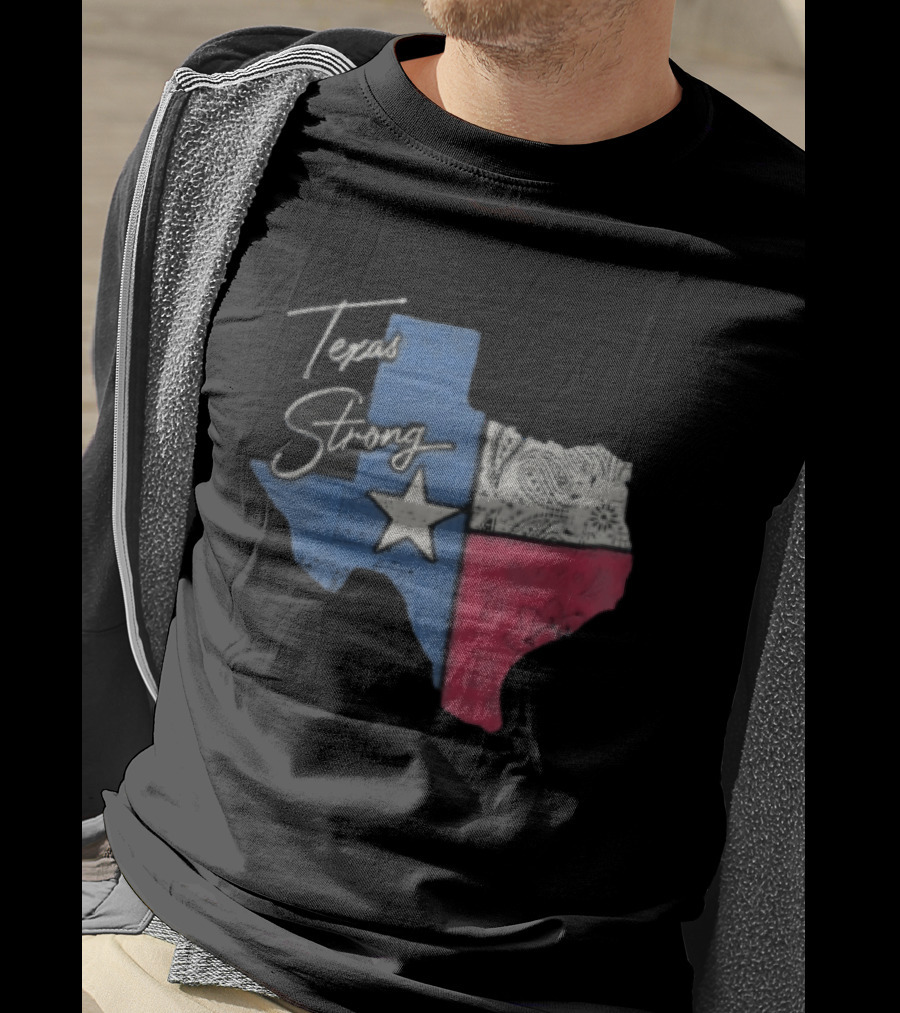 Texas Strong Lone Star Map Paisley Bandana Distressed T-Shirt
