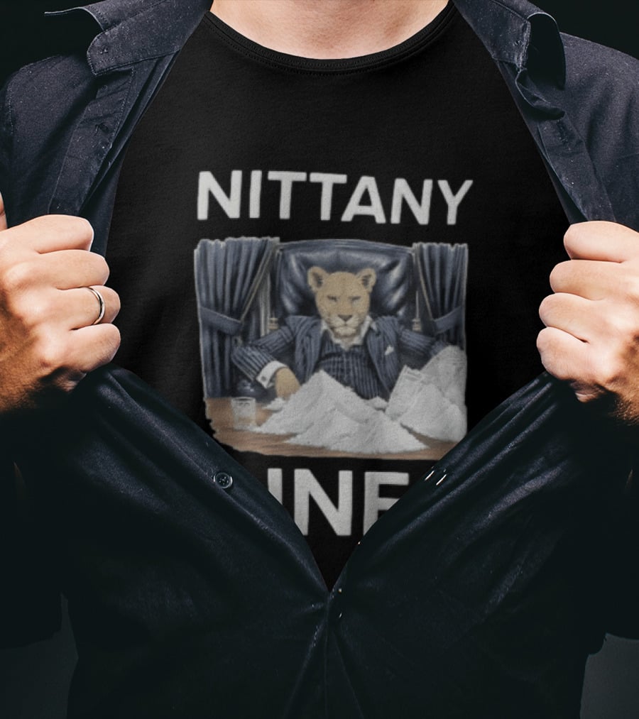 Nittany Lines Lion Tony Montana Pinstripe Suit Powder Pile T-Shirt