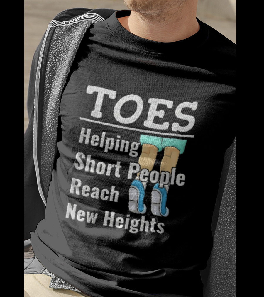Toes Helping Short People Reach New Heights Tiptoe Cartoon Legs Blue Shoes T-Shirt