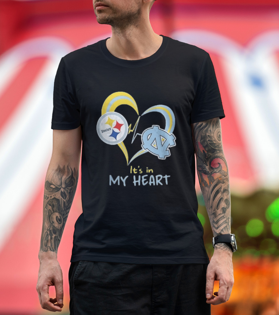 Pittsburgh Steelers North Carolina Tar Heels It's In My Heart EKG Heartbeat T-Shirt