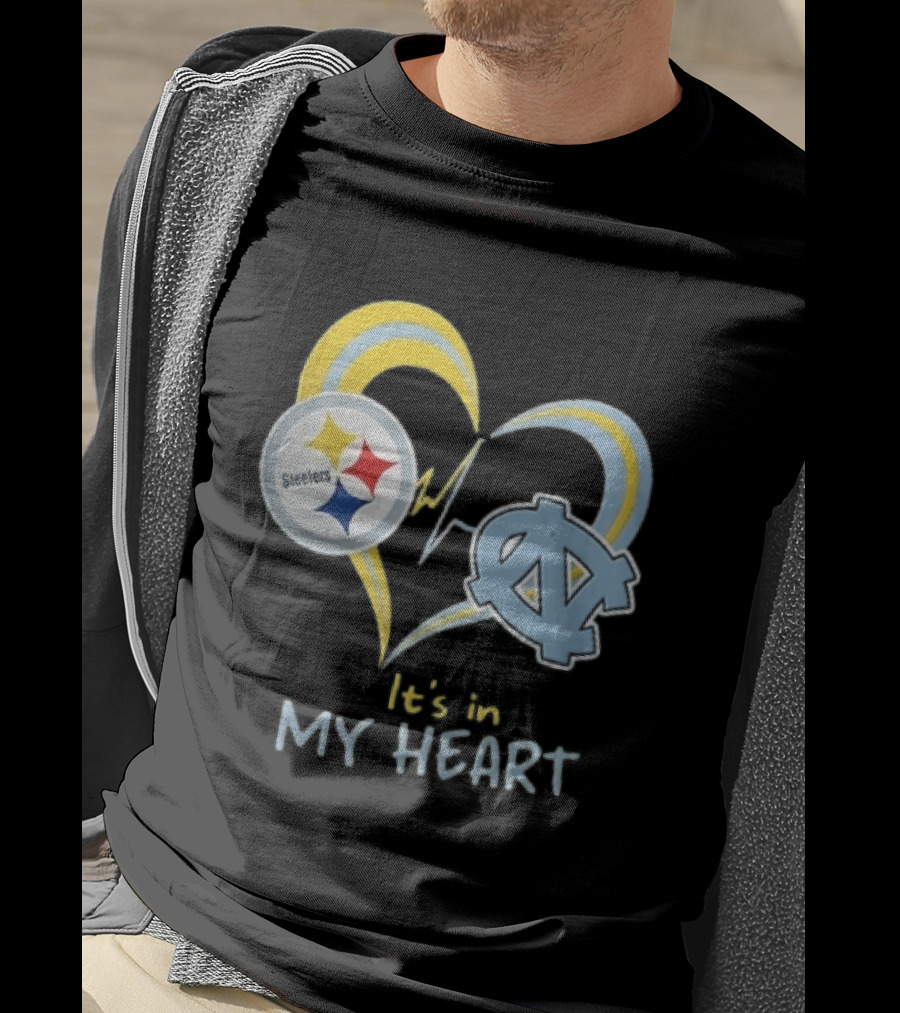 Pittsburgh Steelers North Carolina Tar Heels It's In My Heart EKG Heartbeat T-Shirt