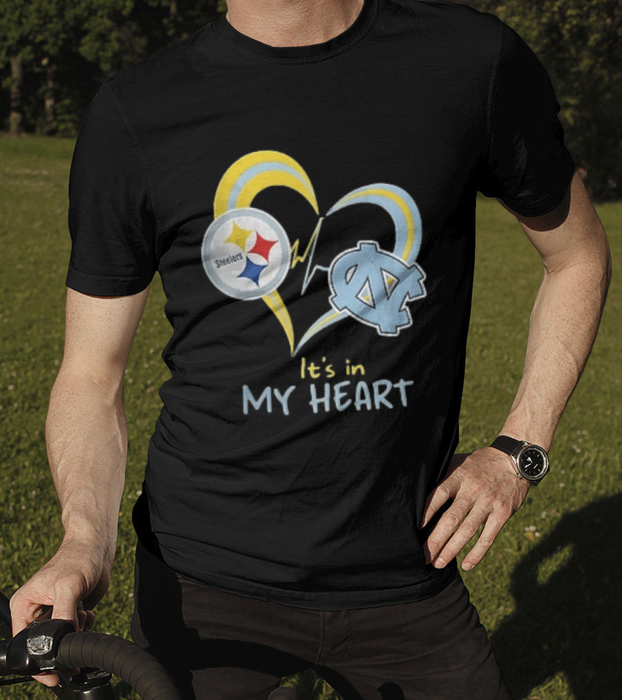 Pittsburgh Steelers North Carolina Tar Heels It's In My Heart EKG Heartbeat T-Shirt