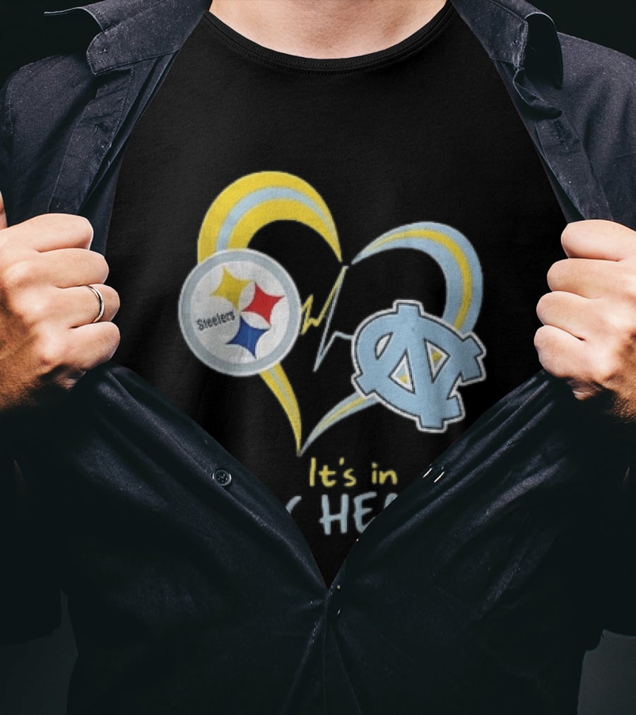 Pittsburgh Steelers North Carolina Tar Heels It's In My Heart EKG Heartbeat T-Shirt