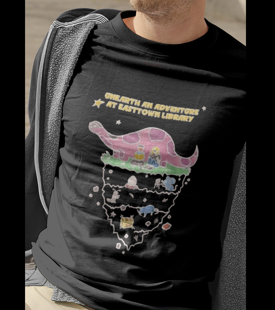 Unearth An Adventure At Easttown Library Pink Dinosaur Journey T-Shirt