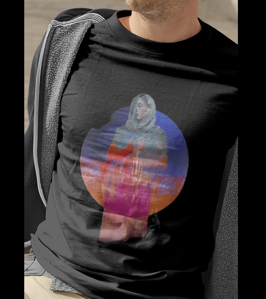 Veiled Hooded Cloak Double Exposure Bare Trees Glowing Sunset Globe T-Shirt