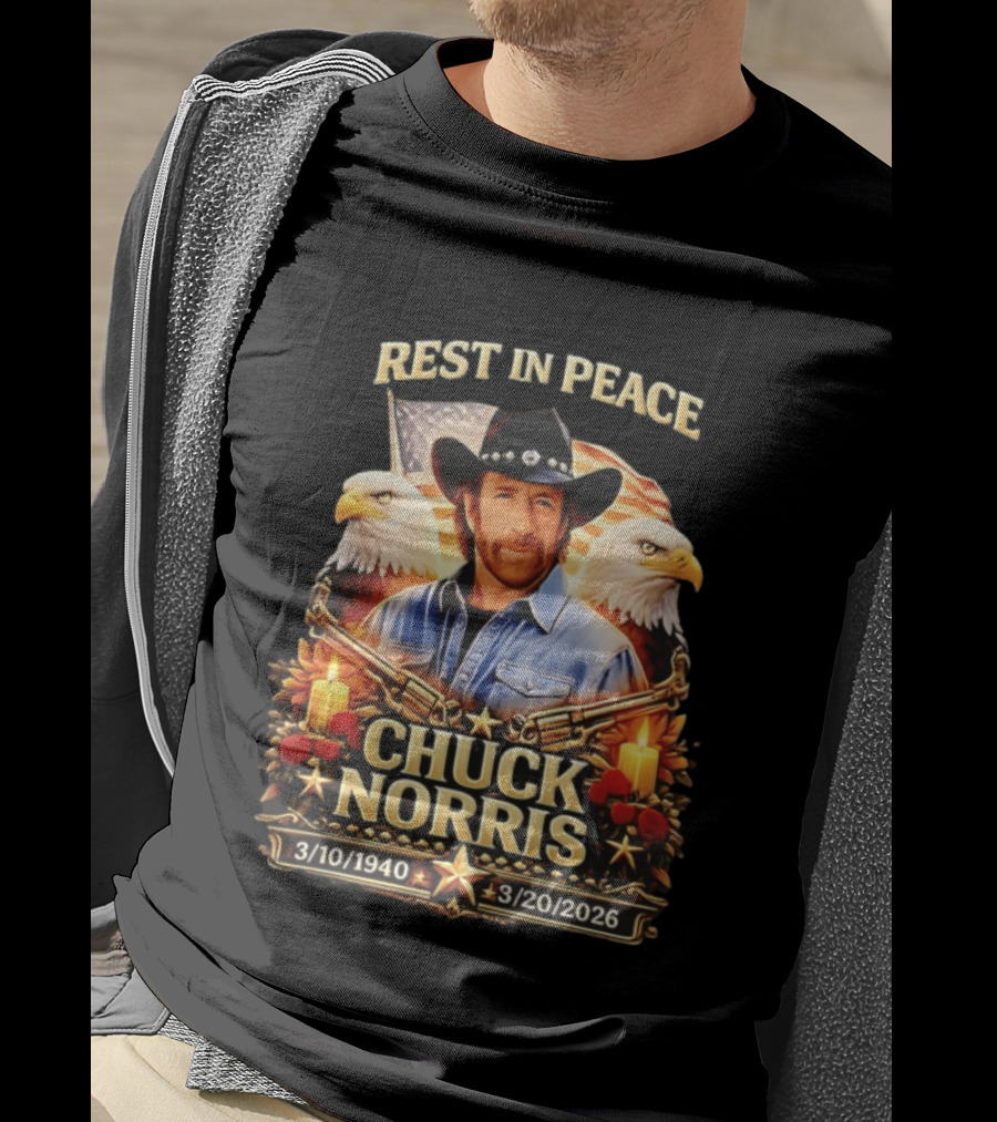 Rest In Peace Chuck Norris 1940 2026 American Pride Eagles And Cowboy Hat Memorial T-Shirt