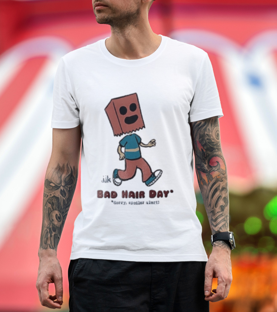 Sorry Spoiler Alert Jjk Bad Hair Day Cartoon Figure Paper Bag Head Walking T-Shirt