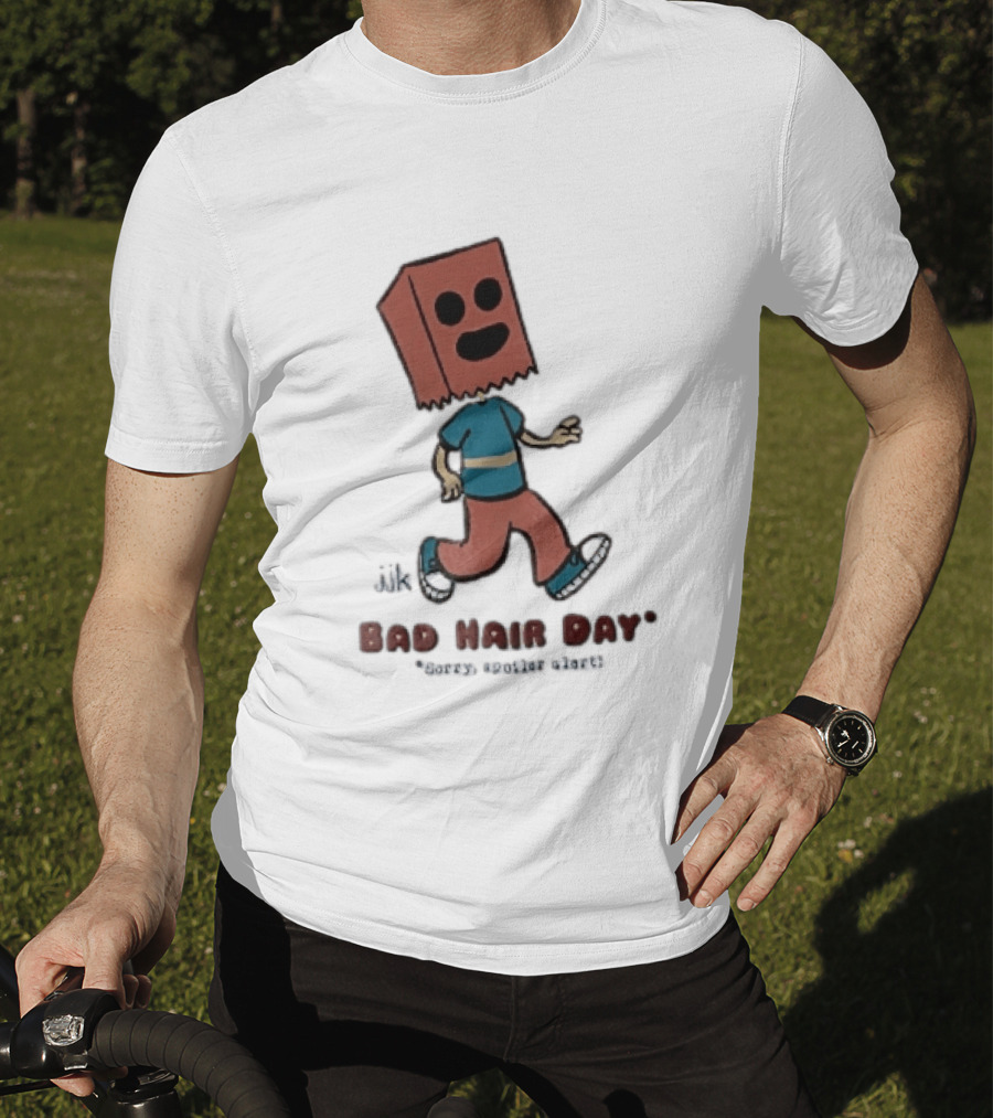 Sorry Spoiler Alert Jjk Bad Hair Day Cartoon Figure Paper Bag Head Walking T-Shirt