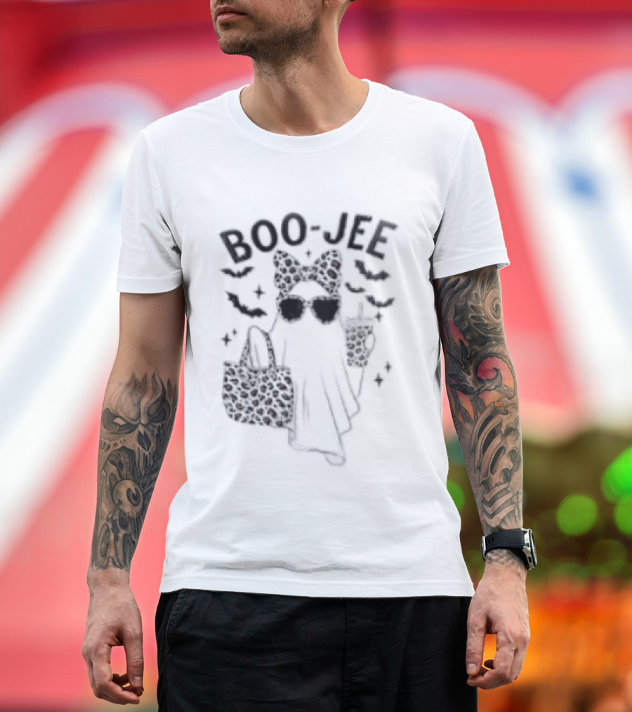 Boo Jee Halloween Ghost Leopard Bow Bag And Glasses T-Shirt