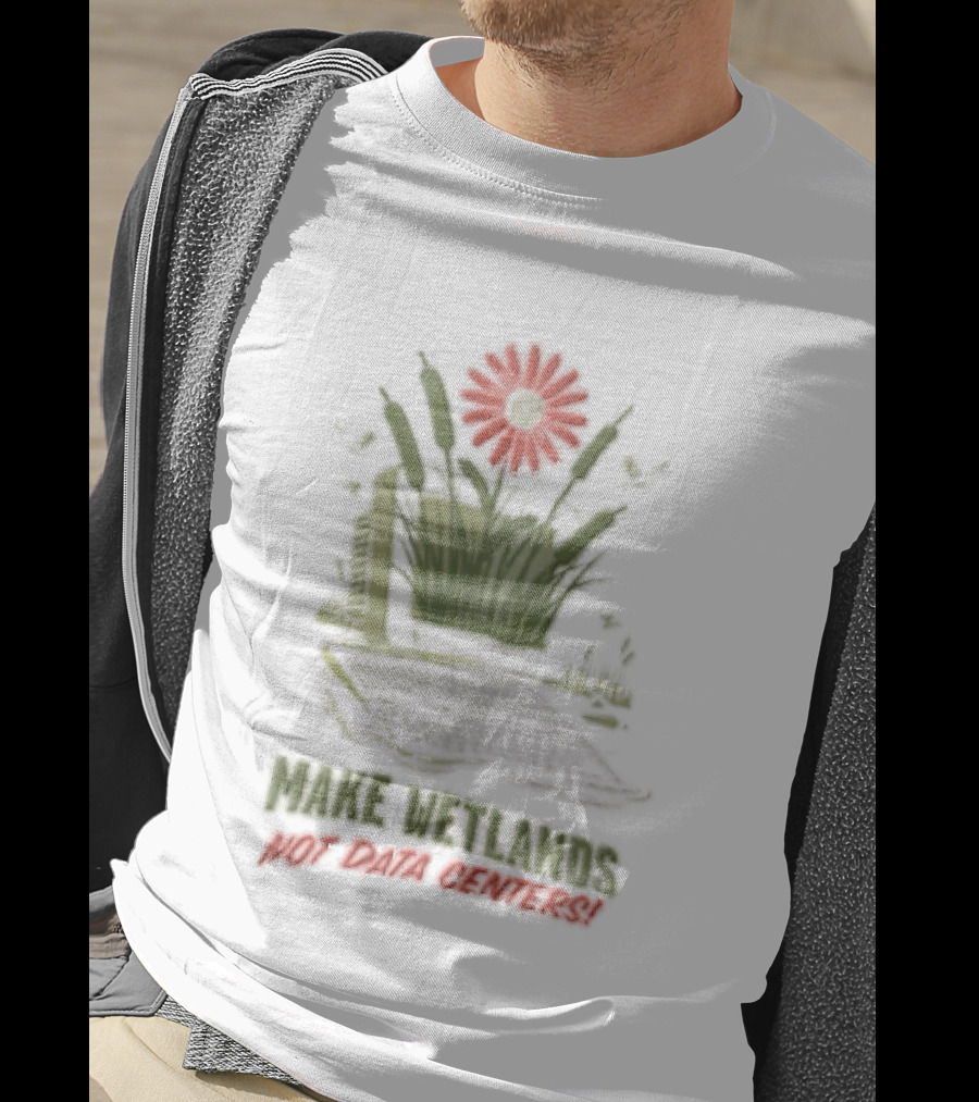 Make Wetlands Not Data Centers Computer Monitor Cattails Flower T-Shirt