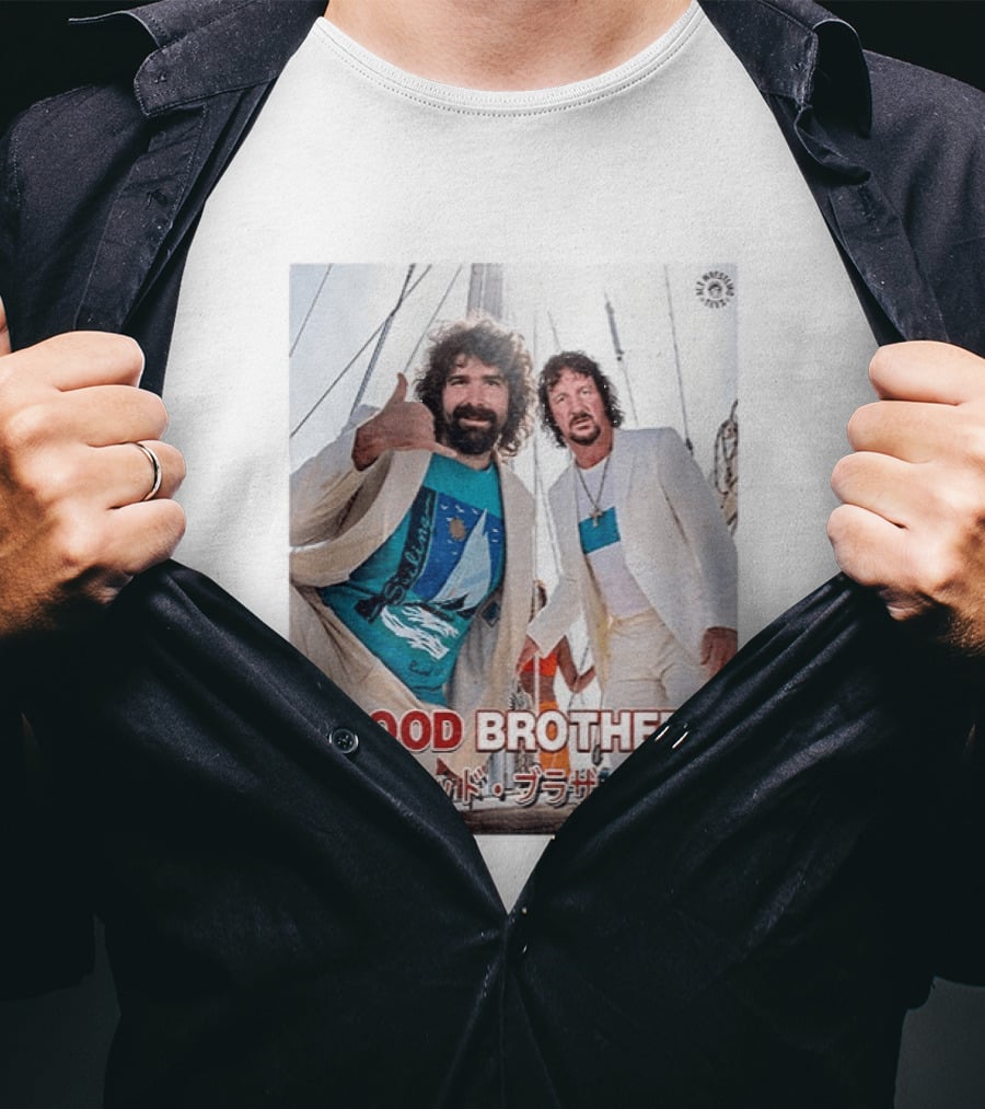 Blood Brothers Mick Foley Terry Funk Sailboat 80s Style Japanese T-Shirt