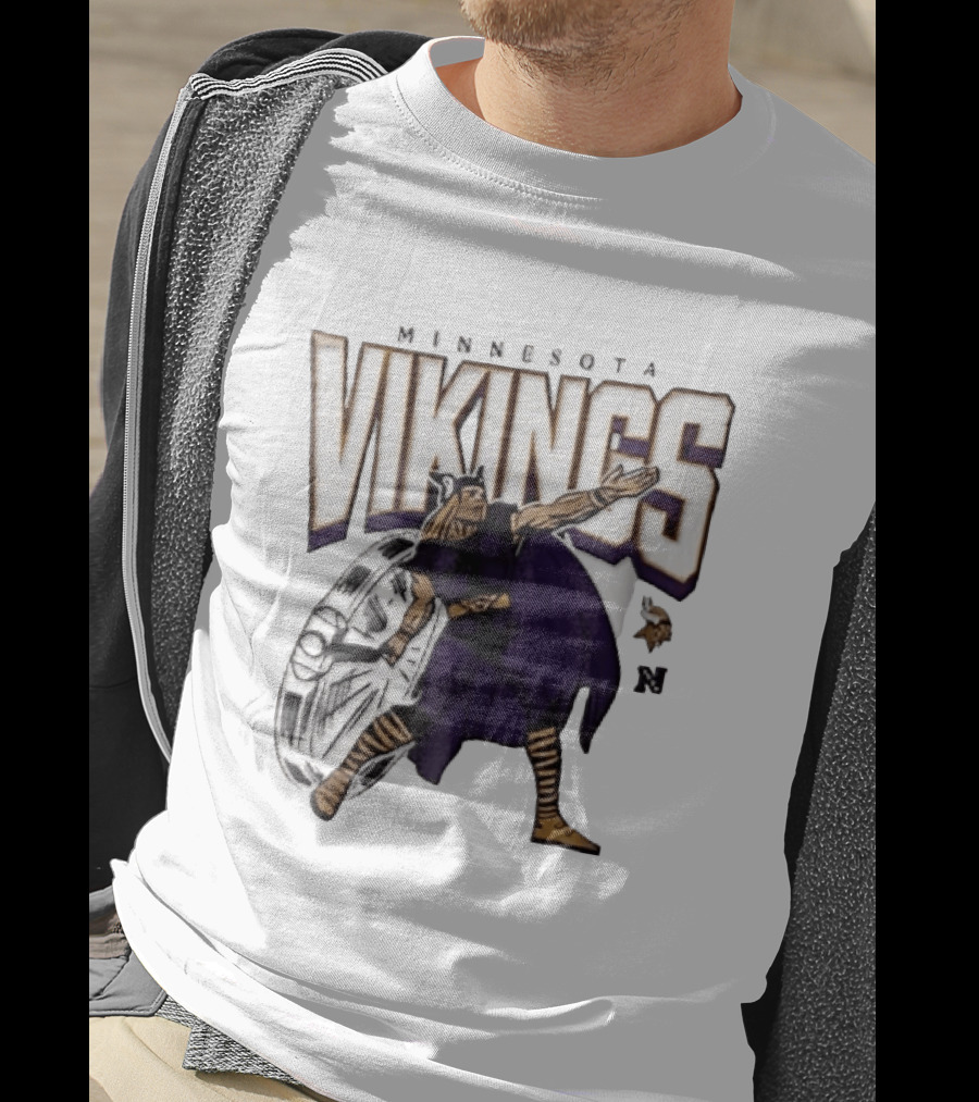 Minnesota Vikings Horned Helmet Warrior With Chrome Shield And Purple Cape T-Shirt