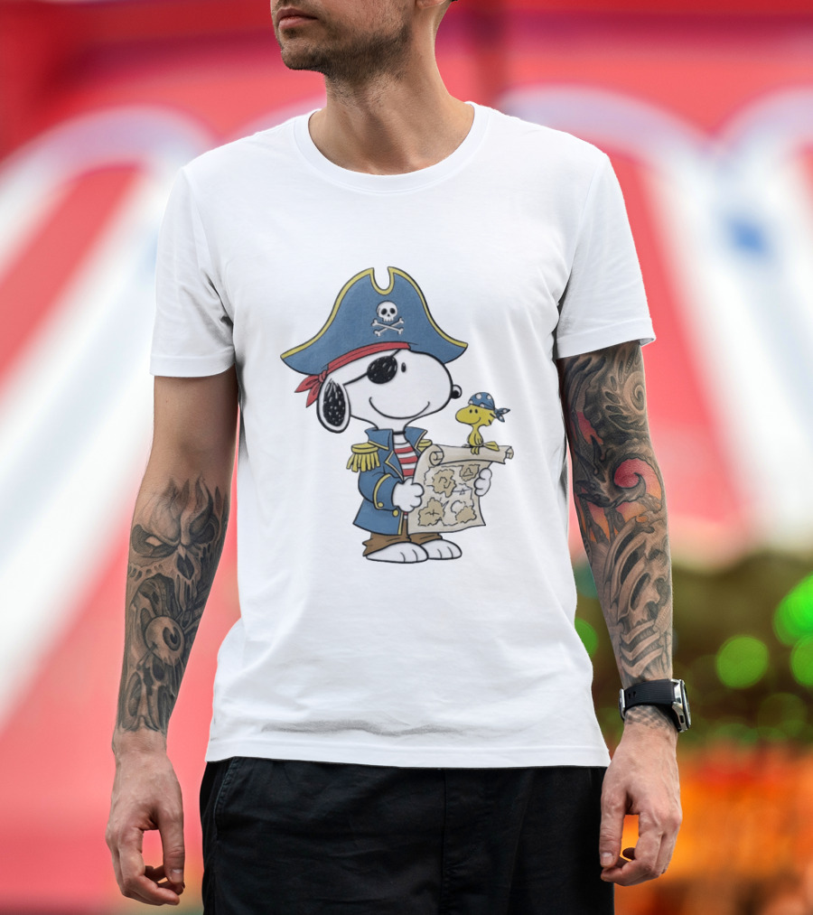 Snoopy Pirate Adventure With Treasure Map And Woodstock T-Shirt