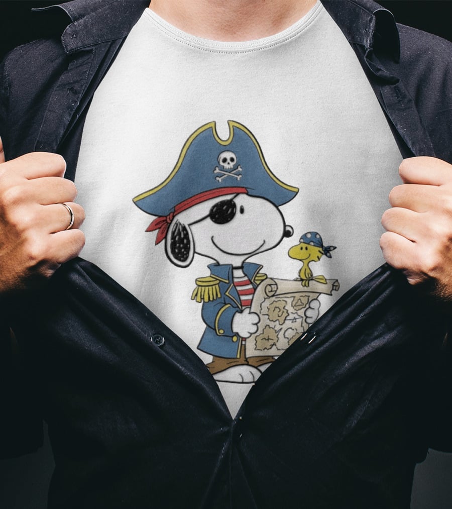 Snoopy Pirate Adventure With Treasure Map And Woodstock T-Shirt