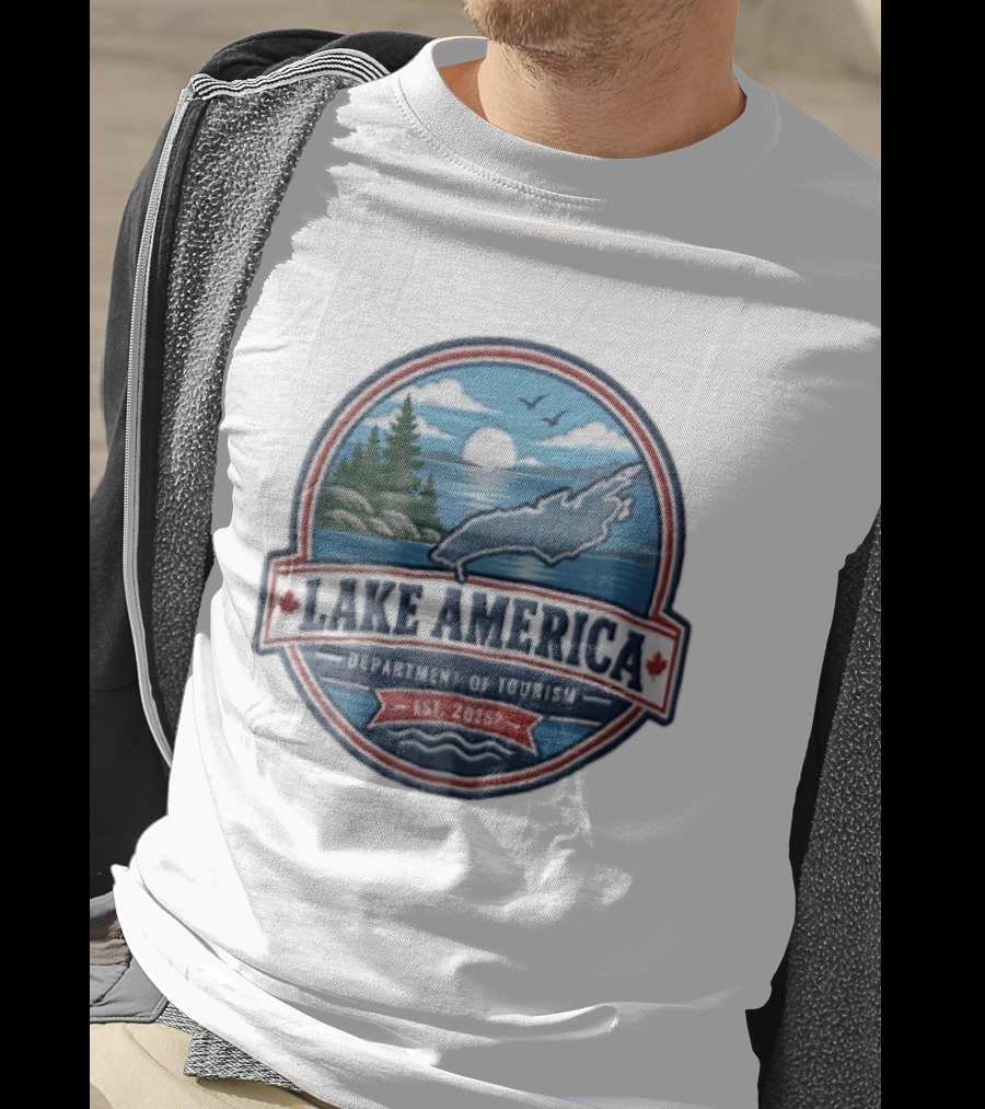 Lake America Department Of Tourism Est 2026 Circular Sunrise Pine Trees Scenic Landscape T-Shirt