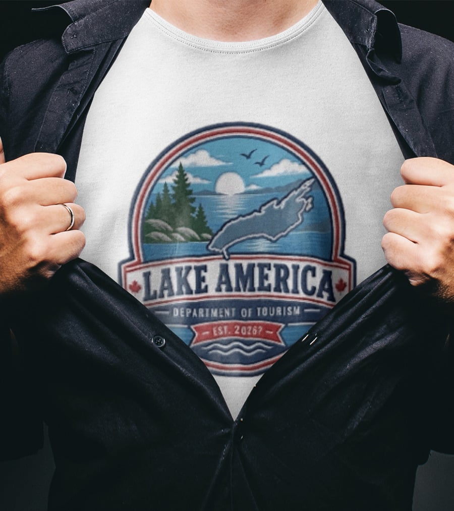 Lake America Department Of Tourism Est 2026 Circular Sunrise Pine Trees Scenic Landscape T-Shirt