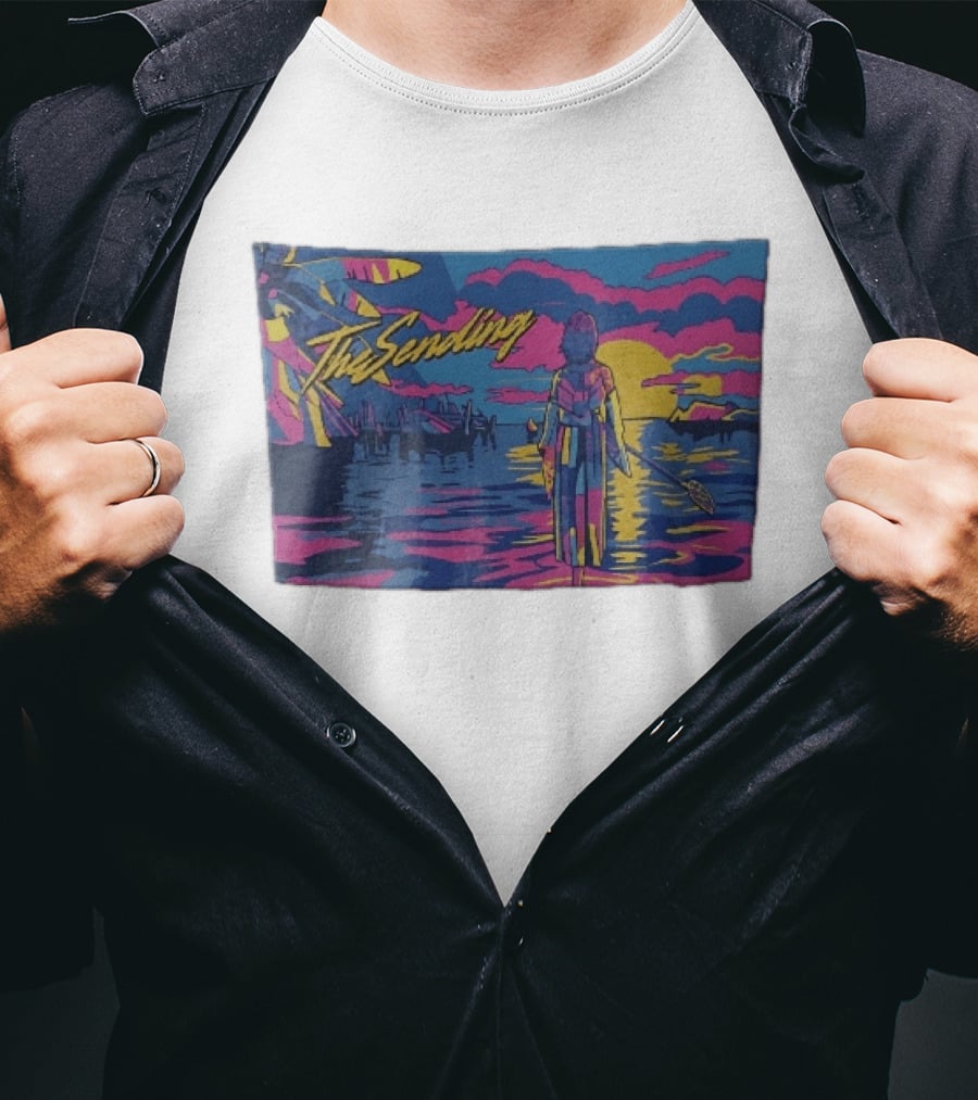 The Sending Yuna Final Fantasy X Synthwave Neon Sunset Ocean Scene T-Shirt