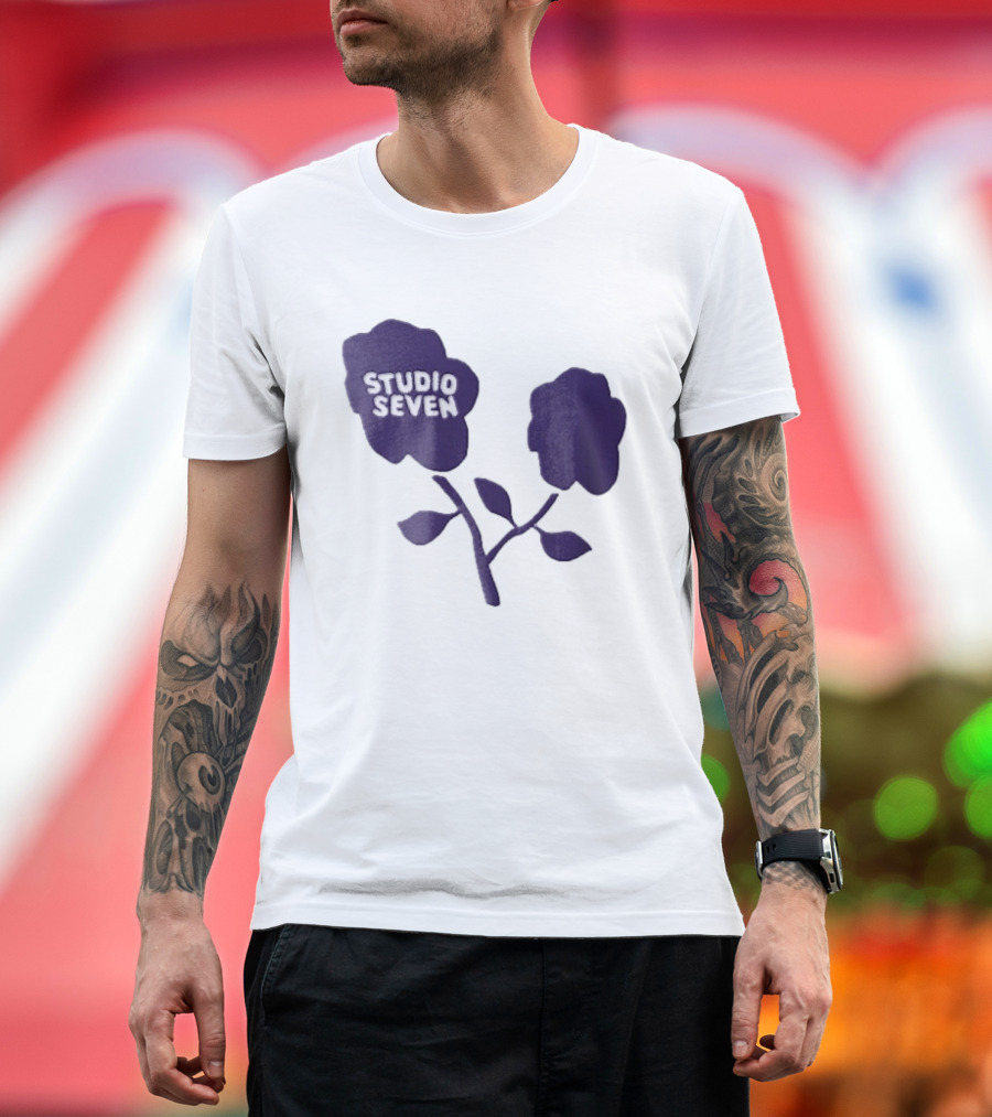 Studio Seven Hand Drawn Purple Flowers Stem Leaves T-Shirt